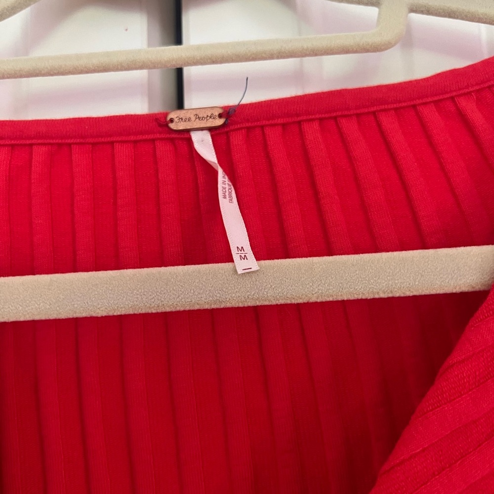 Free People Red Ribbed Button-Down Top - Picture 2 of 3